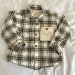 Zara Kids Gray Plaid Shirt with Sherpa Pocket